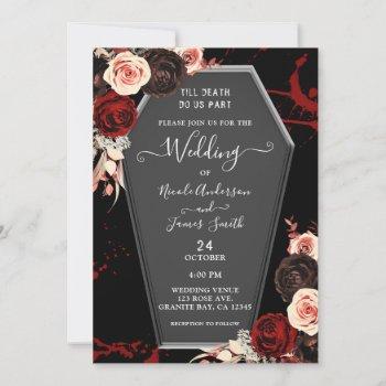 till death do us part coffin floral gothic wedding invitation