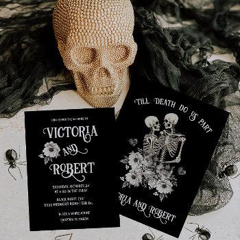 till death do us part skeleton floral wedding invitation
