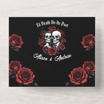 till death do us part wedding skull couple all in one invitation
