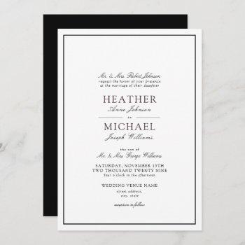 traditional black & white classic script wedding invitation