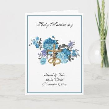 traditional catholic religious blue floral wedding invitation