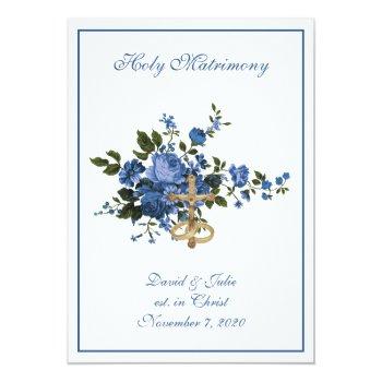 Small Traditional Catholic Religious Blue Roses Wedding Front View