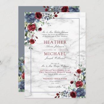 traditional dusty blue burgundy floral wedding inv invitation