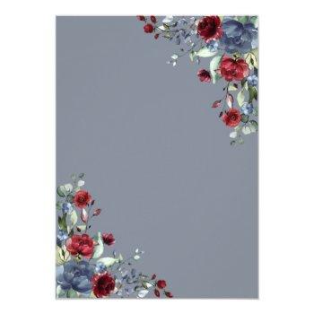 Small Traditional Dusty Blue Burgundy Floral Wedding Inv Back View
