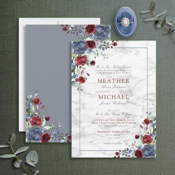 traditional dusty blue burgundy floral wedding inv invitation