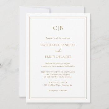 traditional elegant simple monogram gold wedding invitation