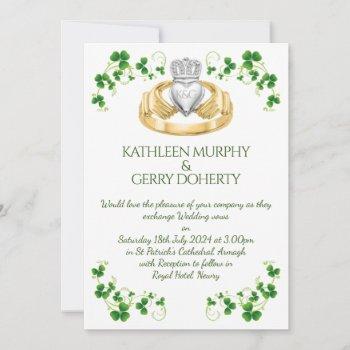 traditional irish claddagh ring and shamrocks  invitation