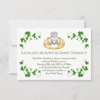 traditional irish claddagh ring and shamrocks invitation