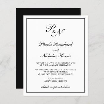 traditional monogram budget wedding invitation