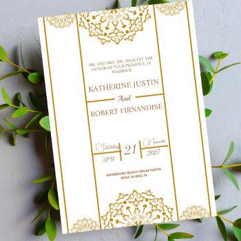 traditional white bronze mandala indian wedding invitation