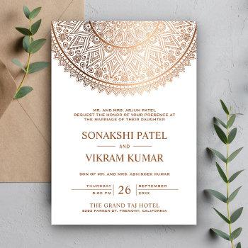 traditional white bronze mandala indian wedding invitation