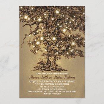 tree and string lights rustic country wedding invitation
