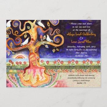 tree of life doves jewish wedding invitation