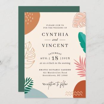 trendy abstract tropical shapes summer wedding invitation