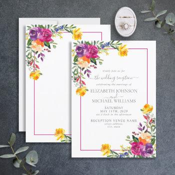 trendy technicolor boho floral wedding reception invitation