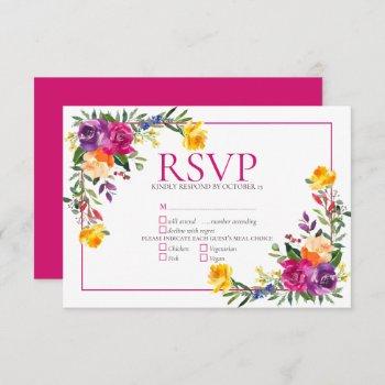Small Trendy Technicolor Boho Floral Wedding Rsvp Front View