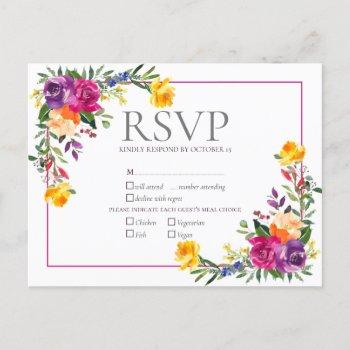 trendy technicolor boho floral wedding rsvp invitation postcard