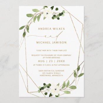 Small Trendy Wedding Invite Geometric Greenery Faux Foil Front View