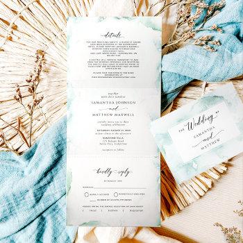 Small Tri-fold  With Rsvp Watercolor Wedding Front View
