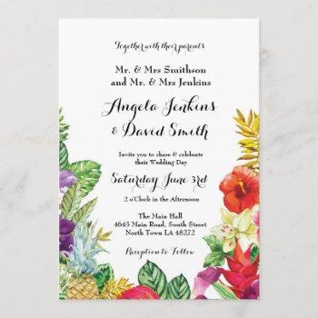 Small Tropical Aloha Wedding Floral Luau Lights Invite Front View