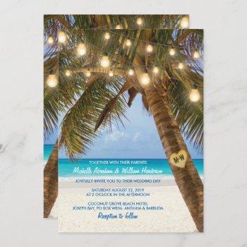 Small Tropical Beach And String Lights Wedding Front View