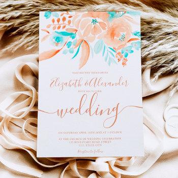 tropical beach blue coral floral chic wedding invitation