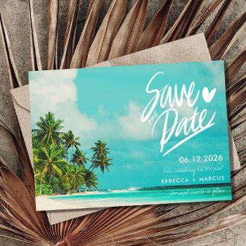 Small Tropical Beach Destination Wedding Save The Date Front View