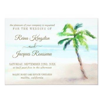 Small Tropical Beach Palm Tree Watercolor Wedding Front View