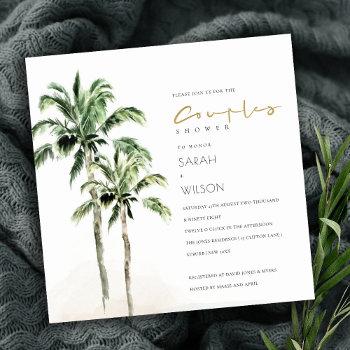 Small Tropical Beach Palm Trees Couples Shower Invite Front View
