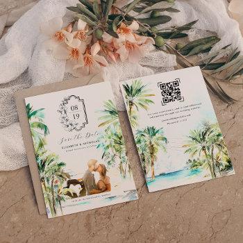 Small Tropical Beach Palm Trees | Photo Save The Date Front View