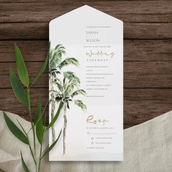 tropical beach palm trees watercolor wedding all in one invitation