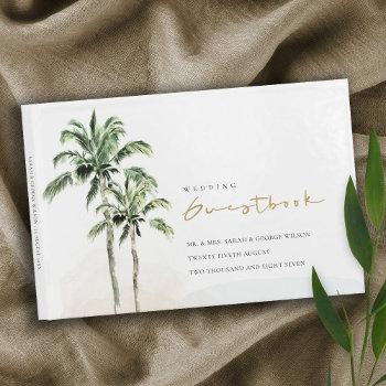 tropical beach palm trees watercolor wedding guest book