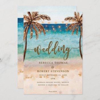 tropical beach scene modern wedding invitation