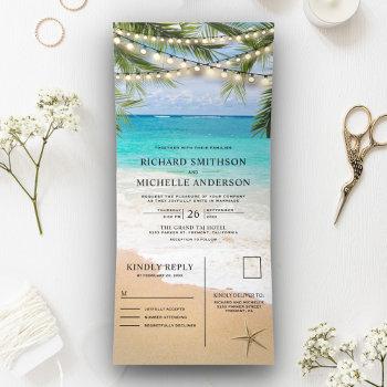 tropical beach string lights all in one wedding tri-fold invitation