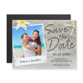 Small Tropical Beach Wedding Retro Photo Save The Date Magnetic Front View