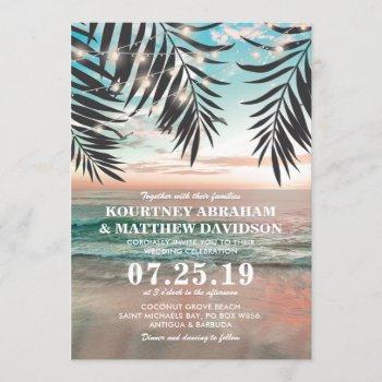 tropical beach wedding | string of lights invitation