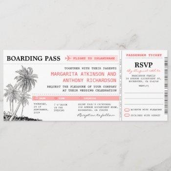 Small Tropical Boarding Pass Wedding Tickets With Rsvp Front View