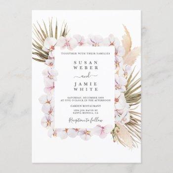 tropical chic blush pink orchids wedding invitation