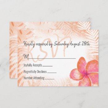 Small Tropical Coral Pink Plumeria Rsvp Enclosure Card Front View