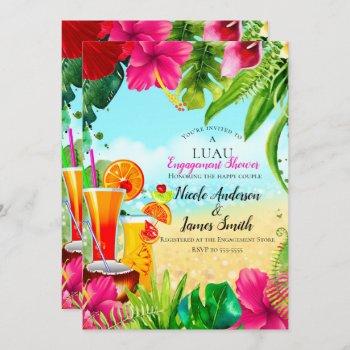 tropical drinks & flowers summer luau engagement invitation