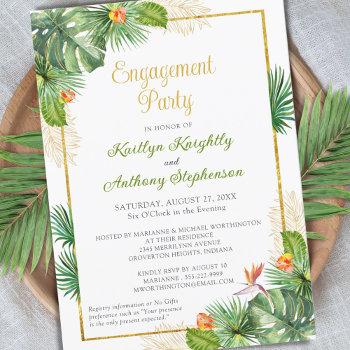 Small Tropical Engagement Party Watercolor Floral Gold Front View