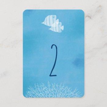 Small Tropical Fish Watercolor Wedding Table Number Front View