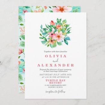 tropical floral beach wedding invitation