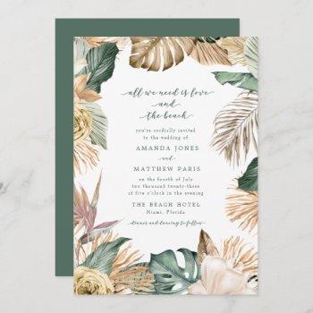 tropical floral love and the beach wedding invite