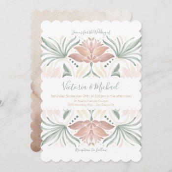 tropical floral mexican tile wedding invitation
