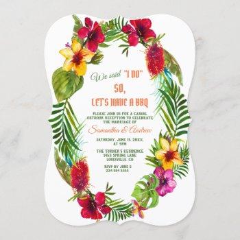 tropical floral wreath wedding i do bbq invitation