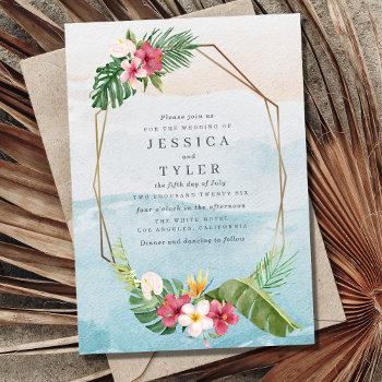 tropical flower beach wedding invitation