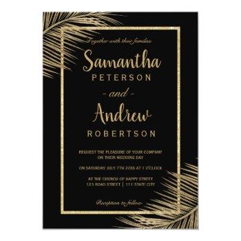 Small Tropical Gold Palm Tree Beach Black Chic Wedding Front View