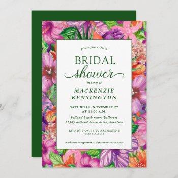 tropical green floral bridal shower invitation