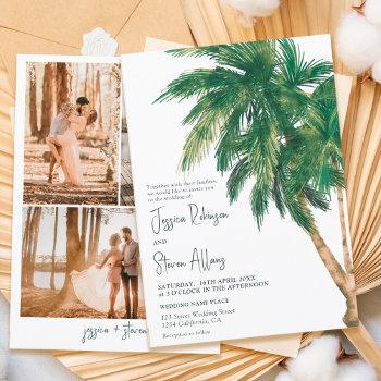 Small Tropical Greenery Script Palm Tree 3 Photo Wedding Front View